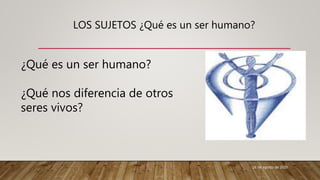 LOS SUJETOS ¿Qué es un ser humano?
26 de agosto de 2020
¿Qué es un ser humano?
¿Qué nos diferencia de otros
seres vivos?
 