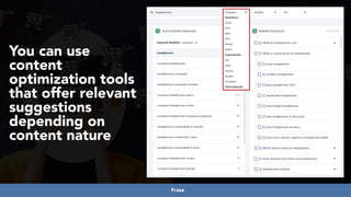 #ecommerceseo at #deepseocon by @aleyda from @orainti
Frase
You can use
content
optimization tools
that offer relevant
suggestions
depending on
content nature
 