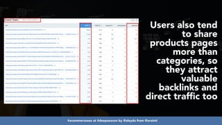 #ecommerceseo at #deepseocon by @aleyda from @orainti
Users also tend
to share
products pages
more than
categories, so
they attract
valuable
backlinks and
direct traffic too
 