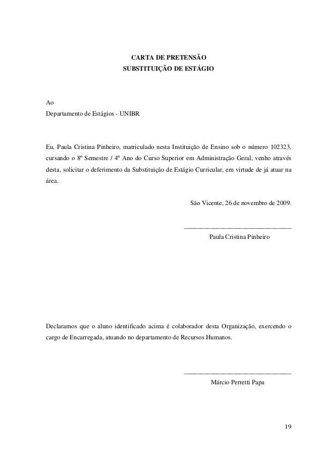 Exemplo de carta de rescisão de contrato de estagio profissional