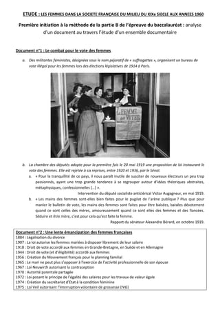 ETUDE : LES FEMMES DANS LA SOCIETE FRANÇAISE DU MILIEU DU XIXe SIECLE AUX ANNEES 1960
Première initiation à la méthode de ...