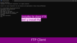 FTP Client
CLI
Installez le client FTP.
dnf -y install lftp
 