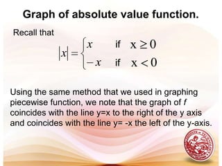 Graph of piecewise defined functionThe graph of a piecewise function consists of separate functions.Example: Graph each  piecewise function.ififififif