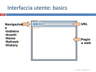 Interfaccia utente: basics R.Polillo - Ottobre 2011 URL Pagina web Navigazione Indietro Avanti Home Refresh History 