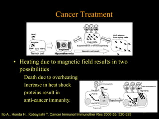 Cancer Treatment




       • Heating due to magnetic field results in two
         possibilities
             Death due to overheating
             Increase in heat shock
             proteins result in
             anti-cancer immunity.
                                                                                44
Ito A., Honda H., Kobayashi T. Cancer Immunol Immunother Res 2006 55; 320-328
 