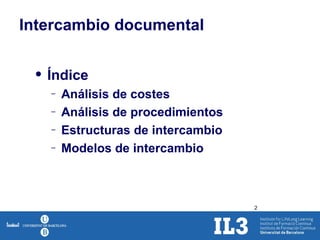 Intercambio documental Índice Análisis de costes Análisis de procedimientos Estructuras de intercambio Modelos de intercambio 