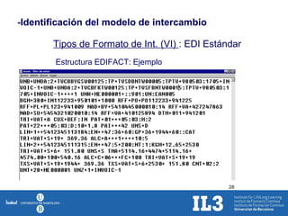 -Identificación del modelo de intercambio Tipos de Formato de Int. (VI)  : EDI Estándar Estructura EDIFACT: Ejemplo 