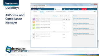Usability:
ARIS Risk and
Compliance
Manager

27

©2013 Software AG. All rights reserved.

 