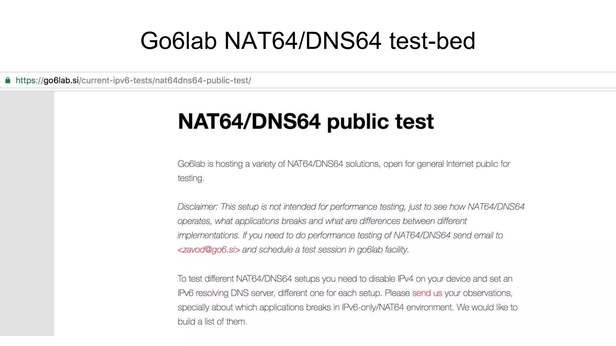 Go6lab NAT64/DNS64 test-bed
 