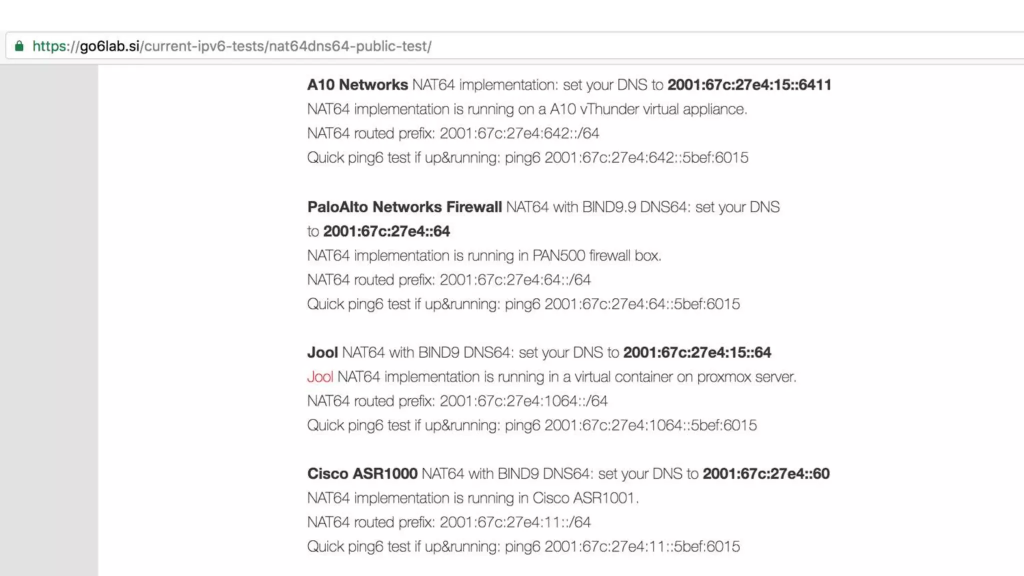 Go6lab NAT64/DNS64 test-bed
 