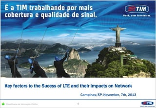 TLCne-051027-P0

Key factors to the Sucess of LTE and their impacts on Network
Campinas/SP, November, 7th, 2013
Classificação da Informação: Público

0

 