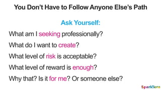 You Don’t Have to Follow Anyone Else’s Path
Ask Yourself:
What do I want to create?
What am I seeking professionally?
What...