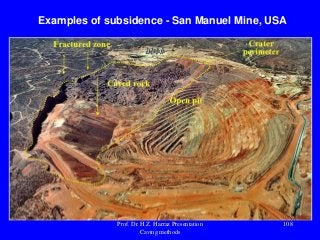 Examples of subsidence - San Manuel Mine, USA
Prof. Dr. H.Z. Harraz Presentation
Caving methods
108
 