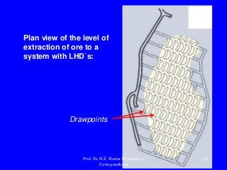 Plan view of the level of
extraction of ore to a
system with LHD`s:
Drawpoints
Prof. Dr. H.Z. Harraz Presentation
Caving methods
95
 