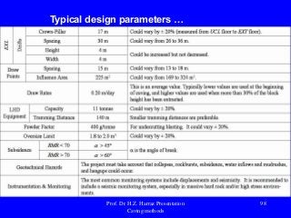 Typical design parameters …
Prof. Dr. H.Z. Harraz Presentation
Caving methods
98
 