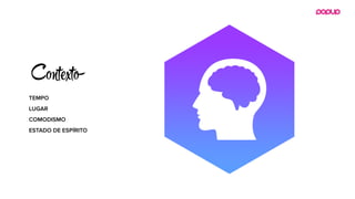 TEMPO
LUGAR
COMODISMO
ESTADO DE ESPÍRITO
Cоt to
 