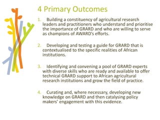 Session 7: Next steps for AWARD Anjiru Kamau Rutenberg