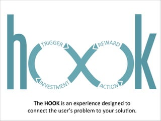 h

k

The$HOOK$is$an$experience$designed$to$
connect$the$user’s$problem$to$your$solu7on.$

 