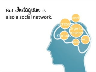 But	
  	
  	
  	
  	
  	
  	
  	
  	
  	
  	
  	
  	
  	
  	
  	
  	
  	
  	
  	
  	
  	
  	
  	
  is	
  
also	
  a	
  social	
  network.

Lonely

Stresse
d Urge to 

preserve
Curious

Insecurity
Bored

 