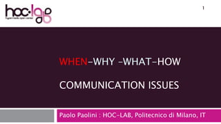 WHEN-Why –WHAT-HOWCommunication ISSUES Paolo Paolini : HOC-LAB, Politecnico di Milano, IT 1 