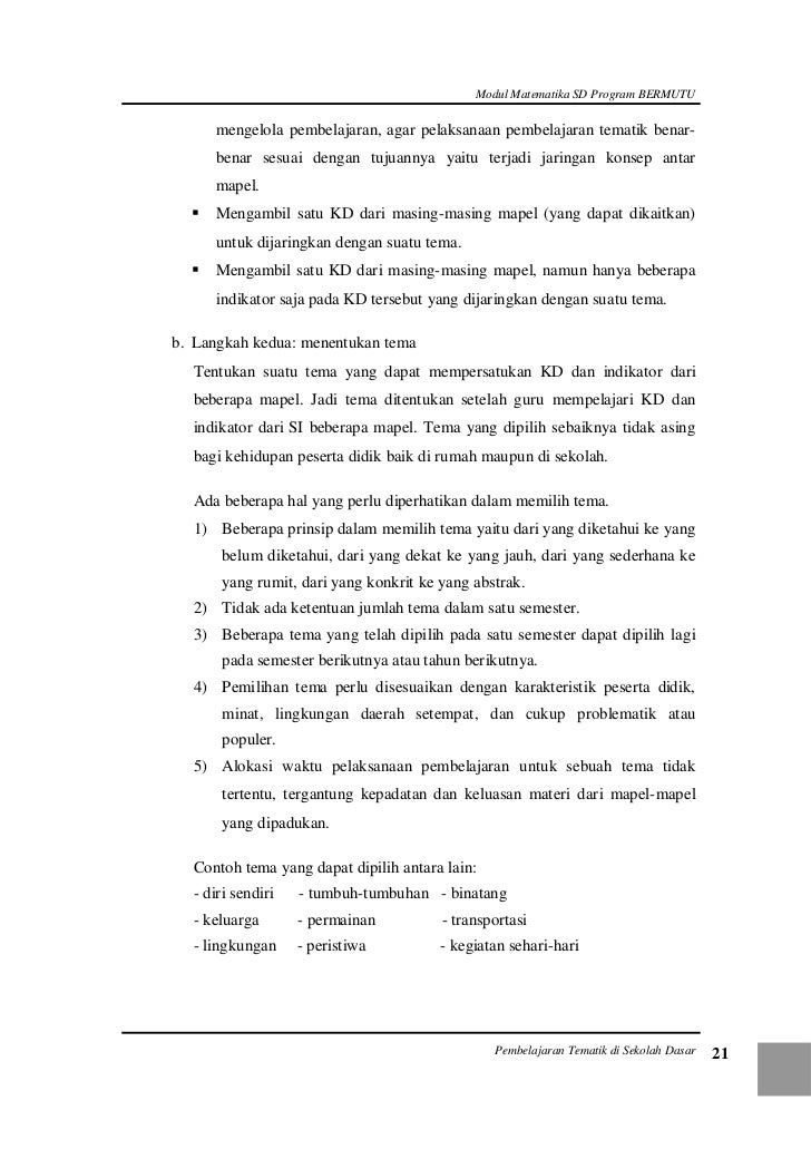 Pembelajaran Tematik di Sekolah Dasar