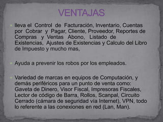 partes de la caja registradoraCinta: es la que posee la tinta para imprimir los detalles registrados en el papel contómetro.Pantalla: es la que se le muestra al cliente y donde se refleja la transacción efectuada por la venta.Desplegue: ocupa la misma función de la pantalla solo que esta muestra al cajero la transacción efectuadaAlimentador: sostiene el sujetador de papel contómetro.Sujetador de papel contómetro: es el soporte donde se encuentra enrollado el papel.Impresor: se encarga de imprimir el ticket, queda una copia dentro de la impresa.