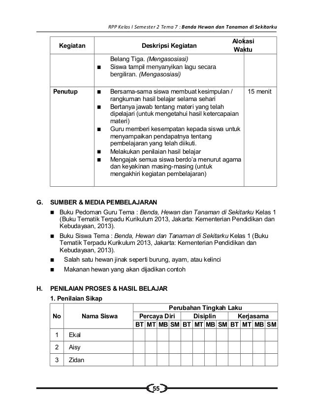 7 Rpp Sd Kelas 1 Semester 2 Benda Hewan Dan Tanaman Di Sekitarku