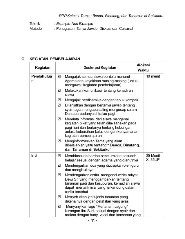 7 rpp sd kelas 1 semester 2 - benda, binatang dan tanaman