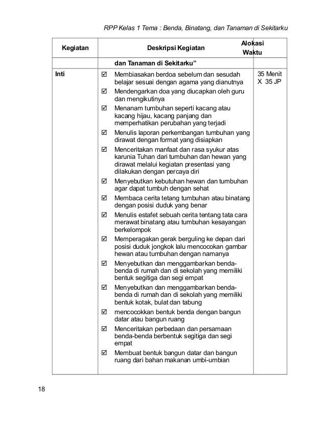 7 rpp sd kelas 1 semester 2 - benda, binatang dan tanaman