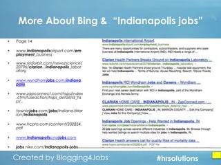 More About Bing & “Indianapolis jobs”
•

Page 14

•

www.indianapolisairport.com/​em
ployment_​business

•

www.redorbit.com/news/science/
20796/​clarian...indianapolis_​labor
atory

•

www.wyndhamjobs.com/indiana
polis

•

www.zapconnect.com/hsps/index
.cfm/fuseaction/hsps_detail/id_hs
p/​..

•

towniejobs.com/​jobs/Indiana/Mar
ion/​Indianapolis

•

www.hcpro.com/content/202824.
pdf

•

www.indianapoliscnajobs.com

•

jobs.nike.com/indianapolis-jobs

Created by Blogging4Jobs
Created by Blogging4Jobs

#hrsolutions
#hrsolutions
#hrsolutions

 