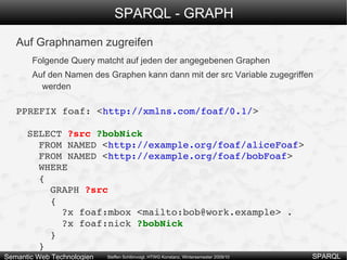 SPARQL - Vorrangregelung Kombination von UNION und OPTIONAL SELECT ?x ?firmensitz ?name WHERE {  ?x rdf:type ex:Autohersteller . { ?x ex:hatFirmensitzIn  ?firmensitz . } UNION { ?x ex:hatHauptstandortIn ?firmensitz . } OPTIONAL { ?x ex:hatNamen ?name . } } 