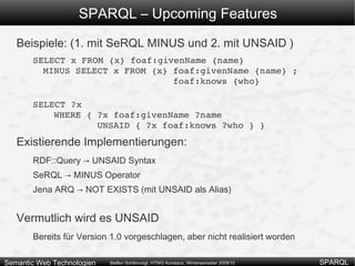 Vergleich von Literalen inkompatibler Typen nicht möglich z.B: xsd:integer und xsd:string Arithmetische Operatoren: +,-,*,/ Nur für numerische Typen 