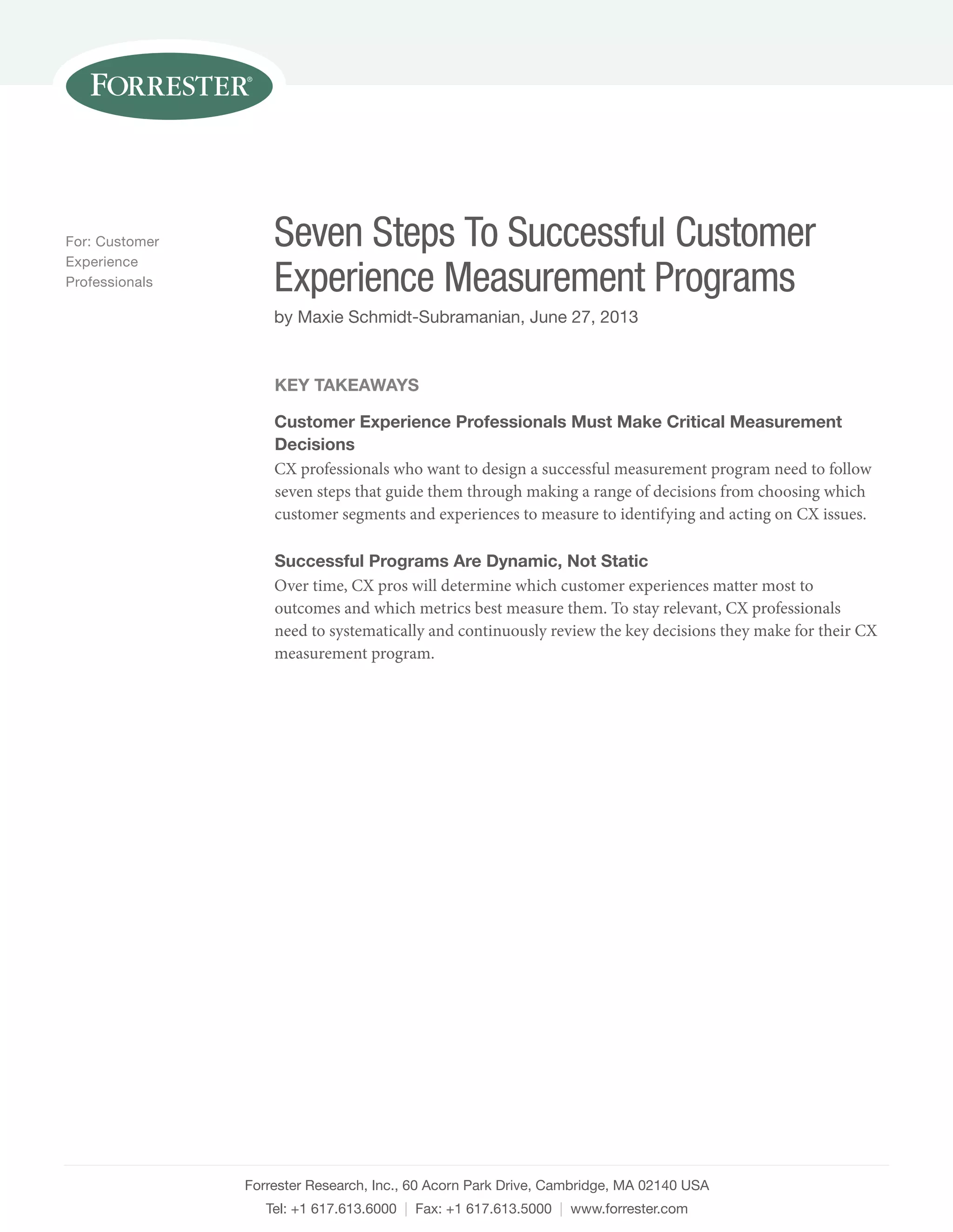 7 steps to successful customer experience measurement programs | PDF