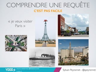 COMPRENDRE UNE REQUÊTE 
C’EST PAS FACILE
« je veux visiter
Paris »
Sylvain Peyronnet - @speyronnet
 