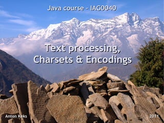 Java course - IAG0040




               Text processing,
             Charsets & Encodings




Anton Keks                             2011
 