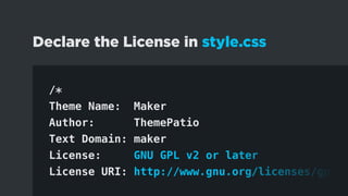 /*
Theme Name:		Maker
Author:						ThemePatio
Text Domain:	maker
License:					GNU GPL v2 or later
License URI:	http://www.gnu.org/licenses/gpl-2
Declare the License in style.css
 