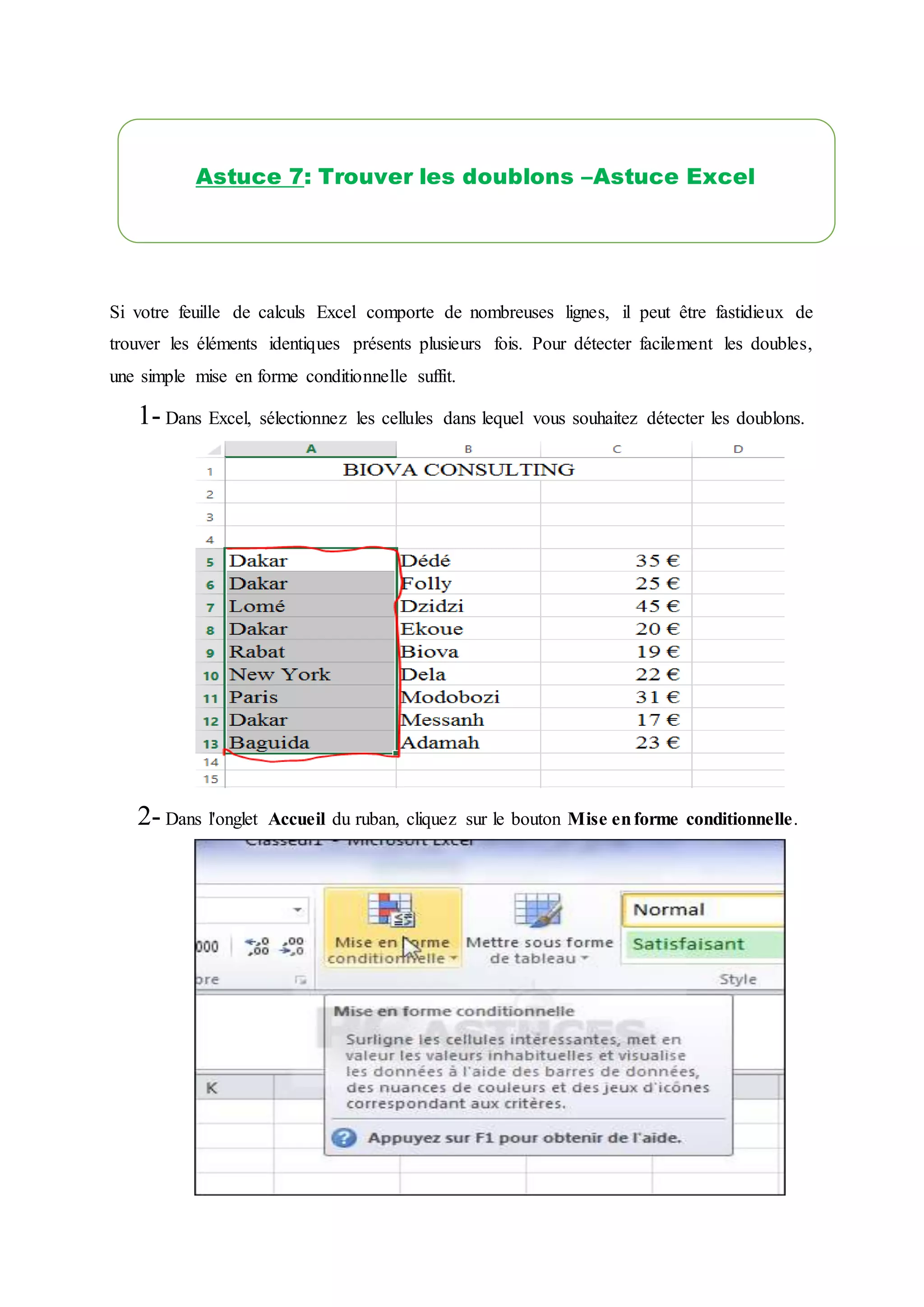 7 TROUVER LES DOUBLONS ASTUCE EXCEL PDF