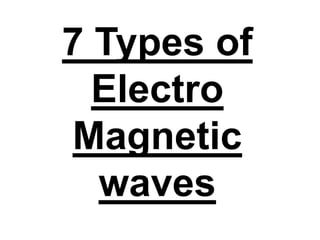 7 Types of
Electro
Magnetic
waves
 