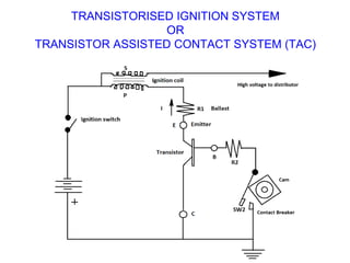 TRANSISTORISED IGNITION SYSTEM
OR
TRANSISTOR ASSISTED CONTACT SYSTEM (TAC)
 