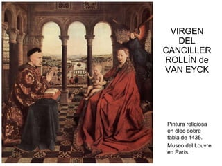 VIRGEN DEL CANCILLER ROLLÍN de VAN EYCK Pintura religiosa en óleo sobre tabla de 1435.  Museo del Louvre en París. 