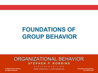 FOUNDATIONS OF
                            GROUP BEHAVIOR


              ORGANIZATIONAL BEHAVIOR
                             S T E P H E N P. R O B B I N S
                                 E L E V E N T H   E D I T I O N
© 2005 Prentice Hall Inc.        WWW.PRENHALL.COM/ROBBINS          PowerPoint Presentation
All rights reserved.                                                      by Charlie Cook
 