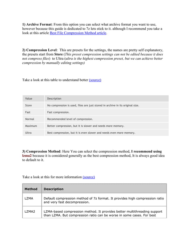 7-zip compression settings guide | PDF