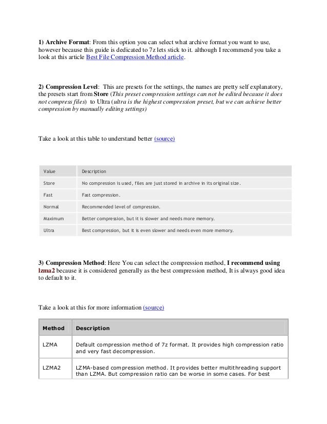 7zip compression settings guide