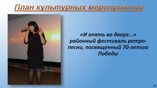 26
«И опять во дворе…»
районный фестиваль ретро-
песни, посвященный 70-летию
Победы
 