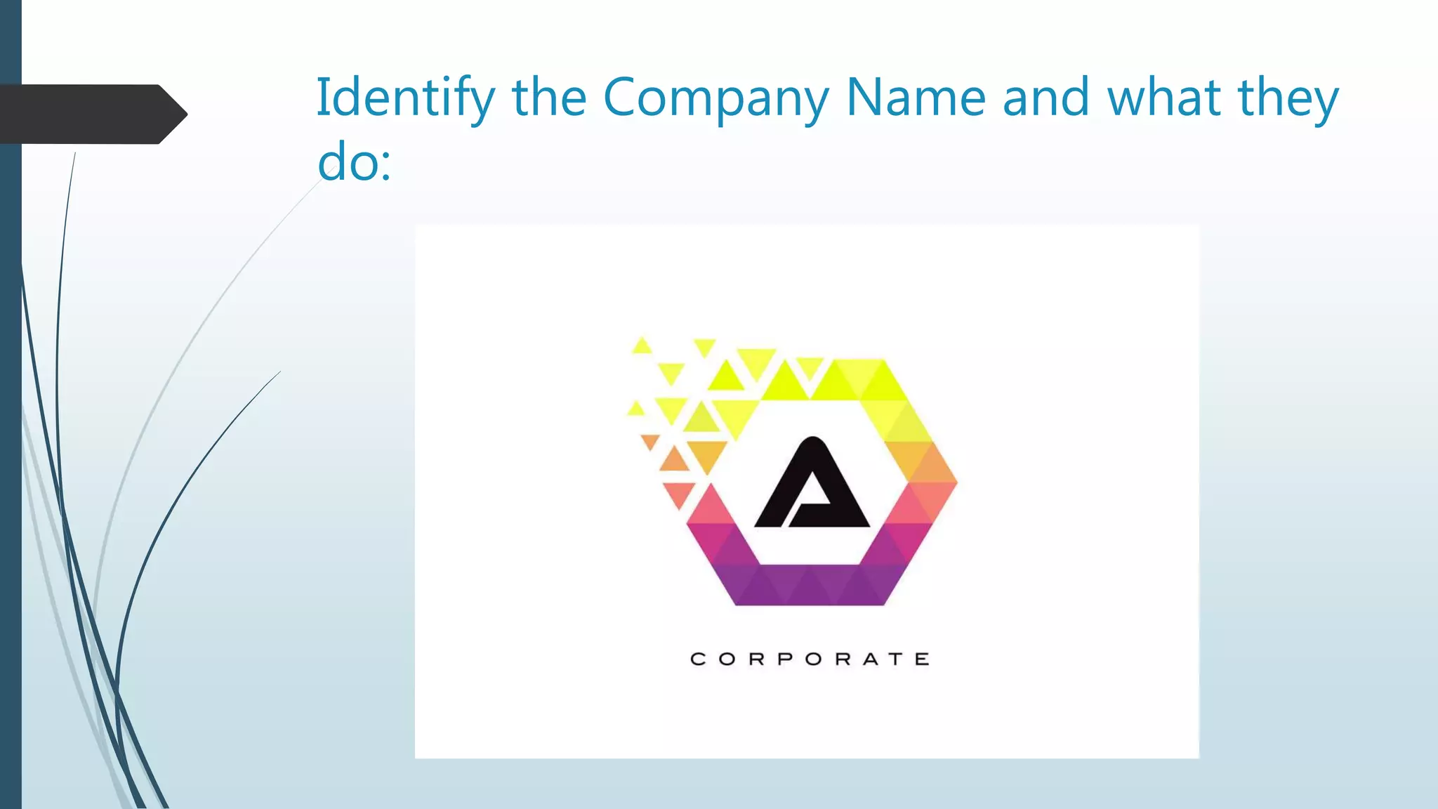 Identify the Company Name and what they
do:
 