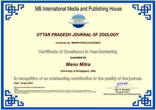 70. Uttar Pradesh Journal of Zoology [2023] | PDF