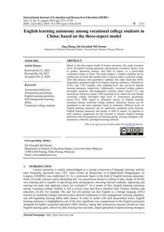 English learning autonomy among vocational college students in China ...