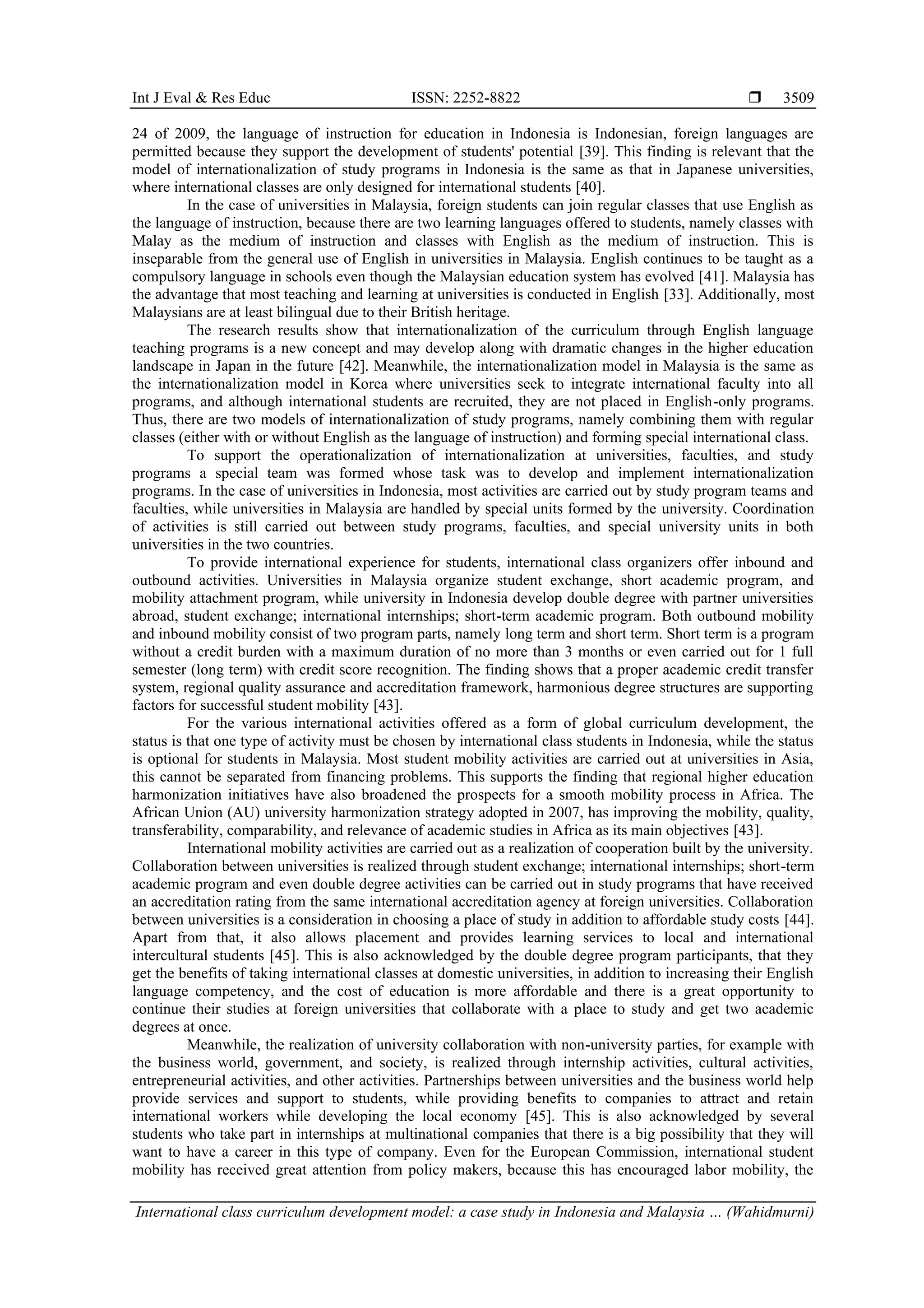 International class curriculum development model: a case study in ...