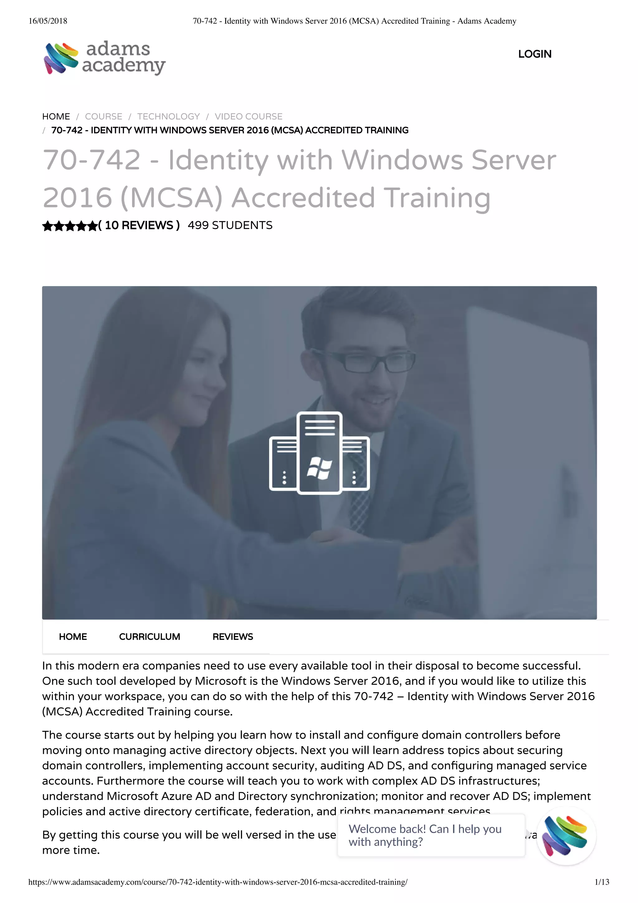 70 742 - identity with windows server 2016 (mcsa) accredited training ...