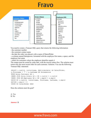 Solved Practice questions for Microsoft Querying Data with Transact-SQL ...